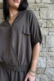 Basso Button Drape Cap Sleeve Shirt Chocolate